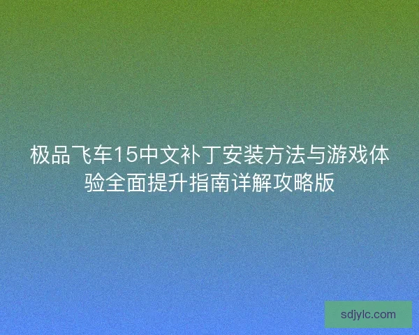 极品飞车15中文补丁安装方法与游戏体验全面提升指南详解攻略版